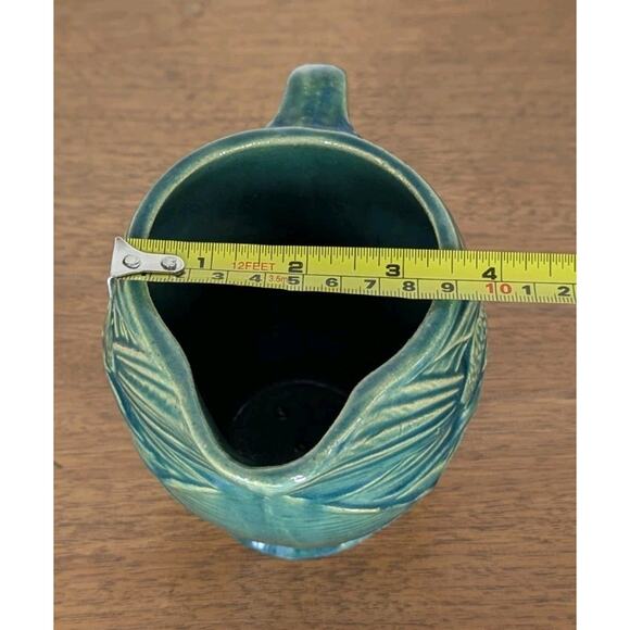 Early McCoy Bird and Cherries Art Pottery Pitcher Green Glaze Made In USA - Picture 9 of 9